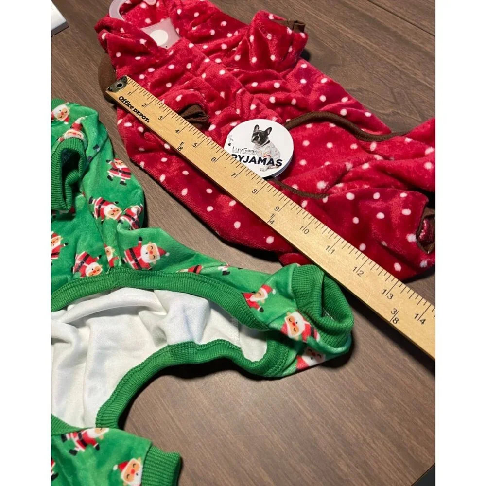 Santa & Reindeer Polka Dot Dog Pajamas 2-Pack Small Adorable Holiday Pet Outfit